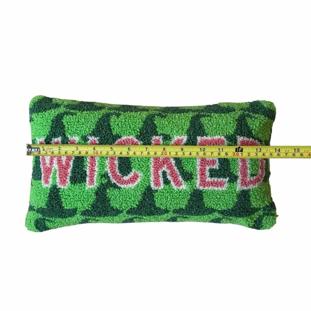 New WICKED Hooked Throw Pillow 13.5x9 Pink & Green by Furbish Studio